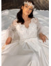 Long Sleeves Beaded Ivory Lace Satin Charming Wedding Dress